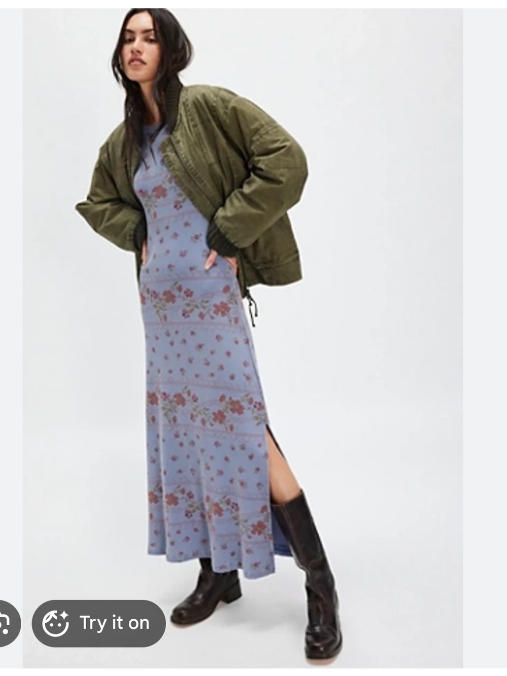 Free People Whispering Vines Ribbed Waffle Thermal Cute Floral Maxi Dress XS
